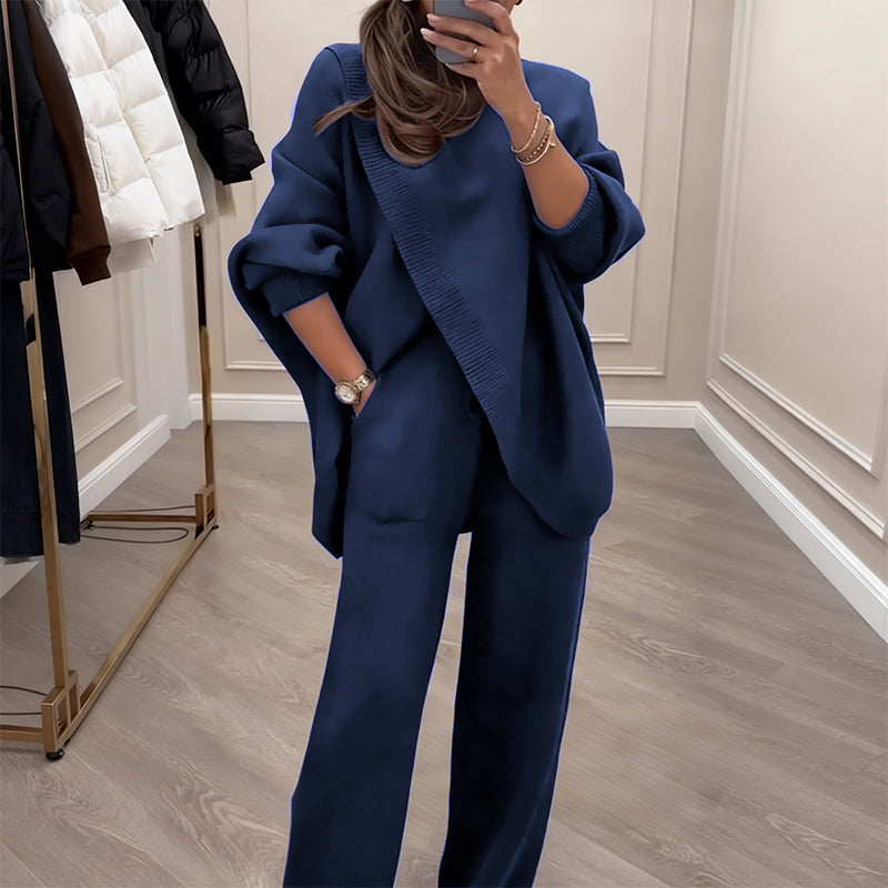 ADELINA | Conjunto de suéter asimétrico + pantalón holgado