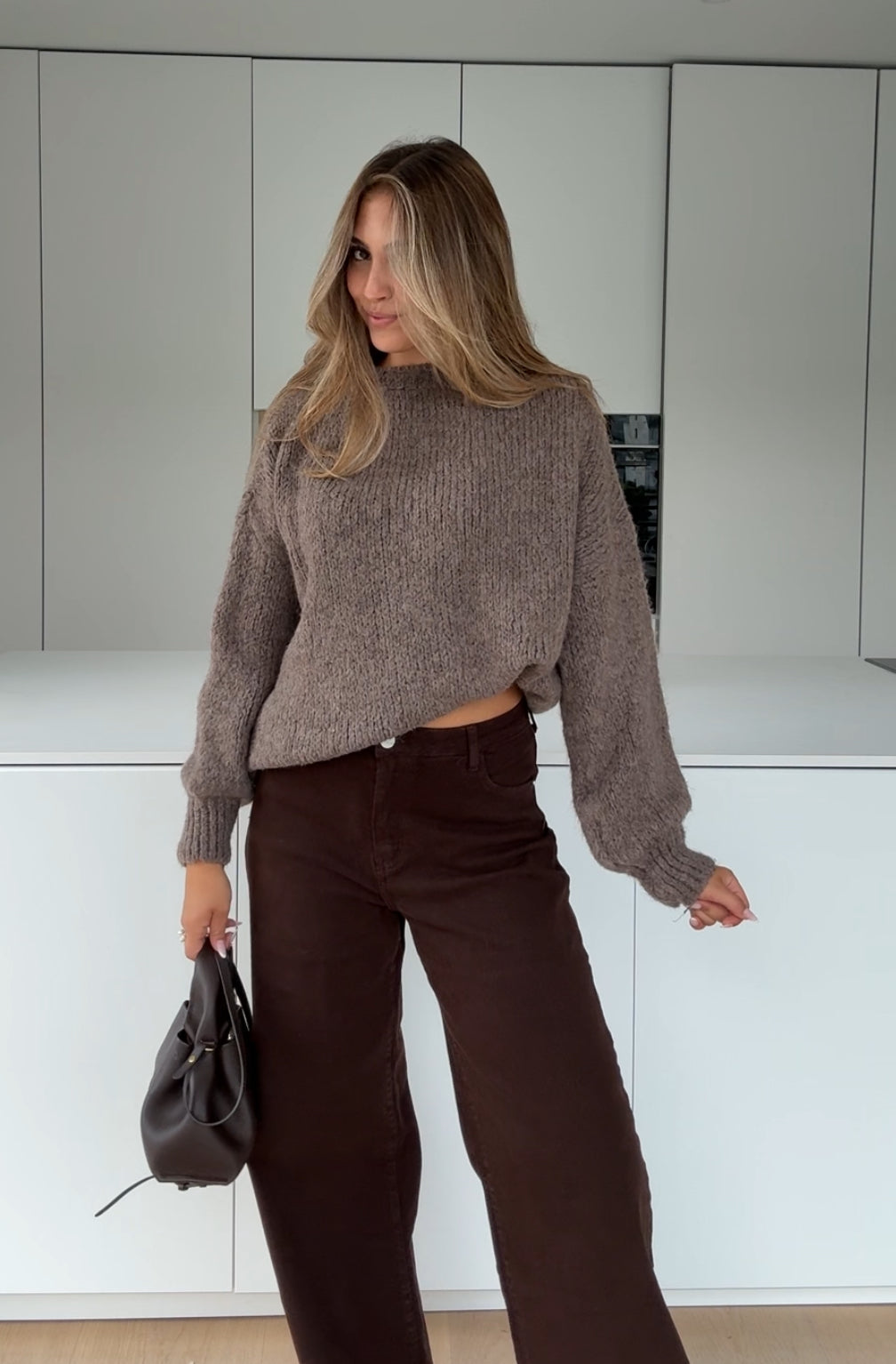 AMANDA | Jersey grueso de color gris topo