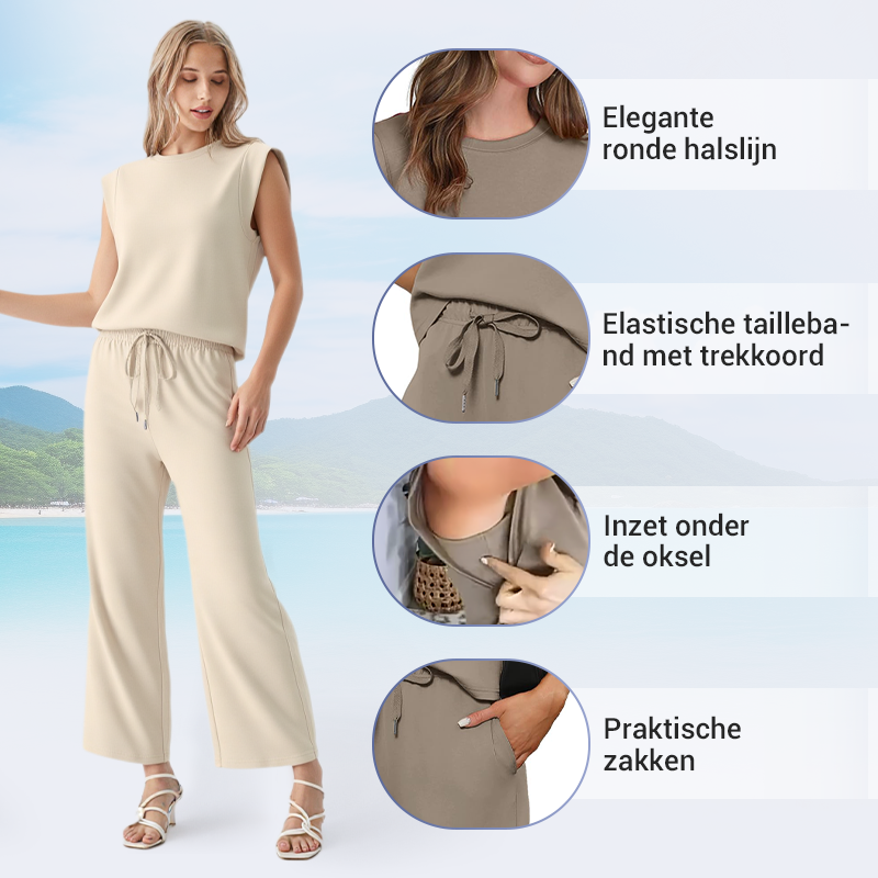 🌺Nieuwe artikelen 2025 - 50% KORTING🌺Dames Casual Set: Mouwloze Top & Broek met Wijde Pijpen