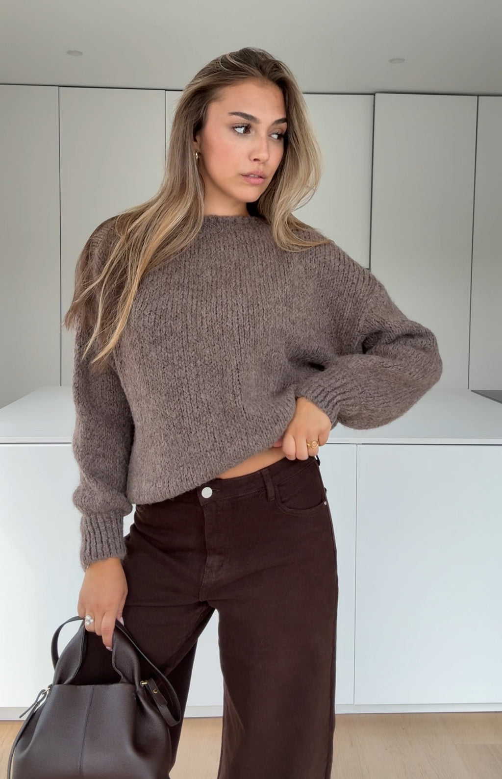 AMANDA | Jersey grueso de color gris topo