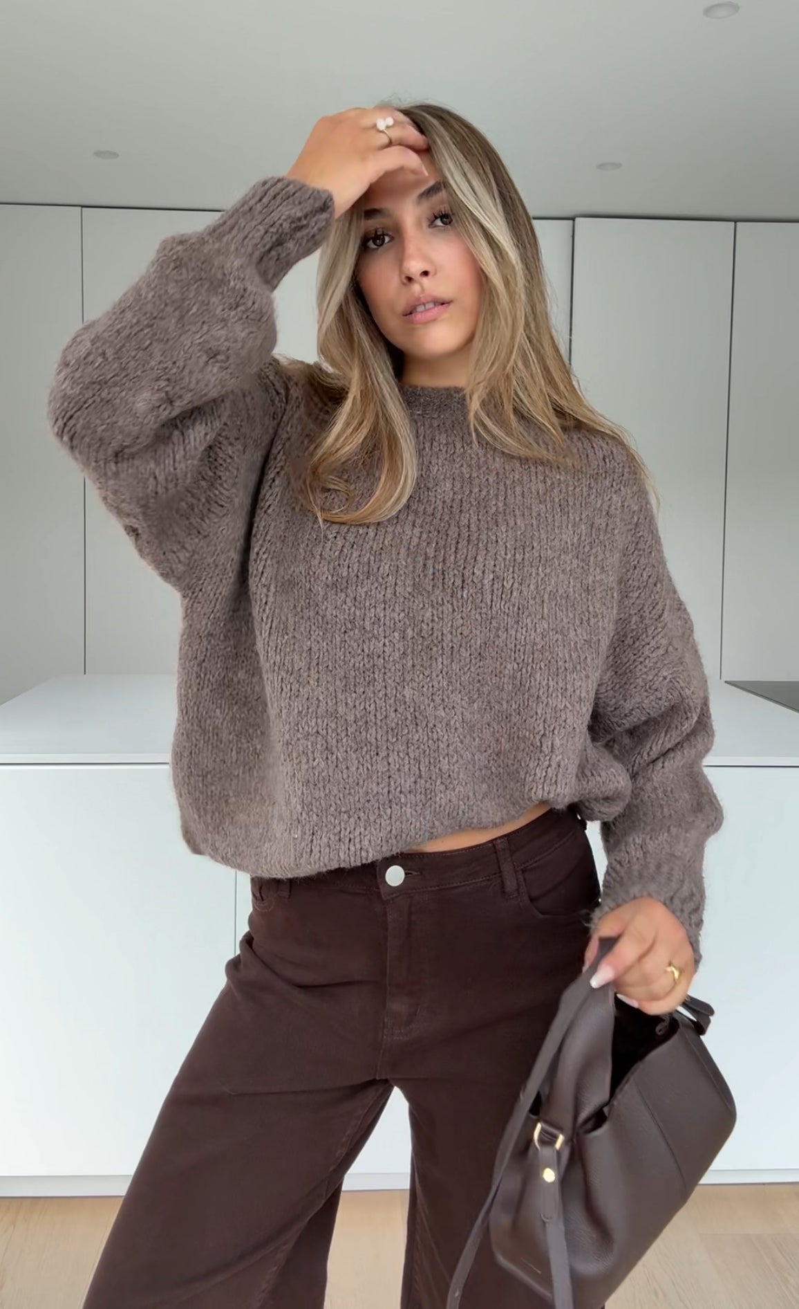 AMANDA | Jersey grueso de color gris topo
