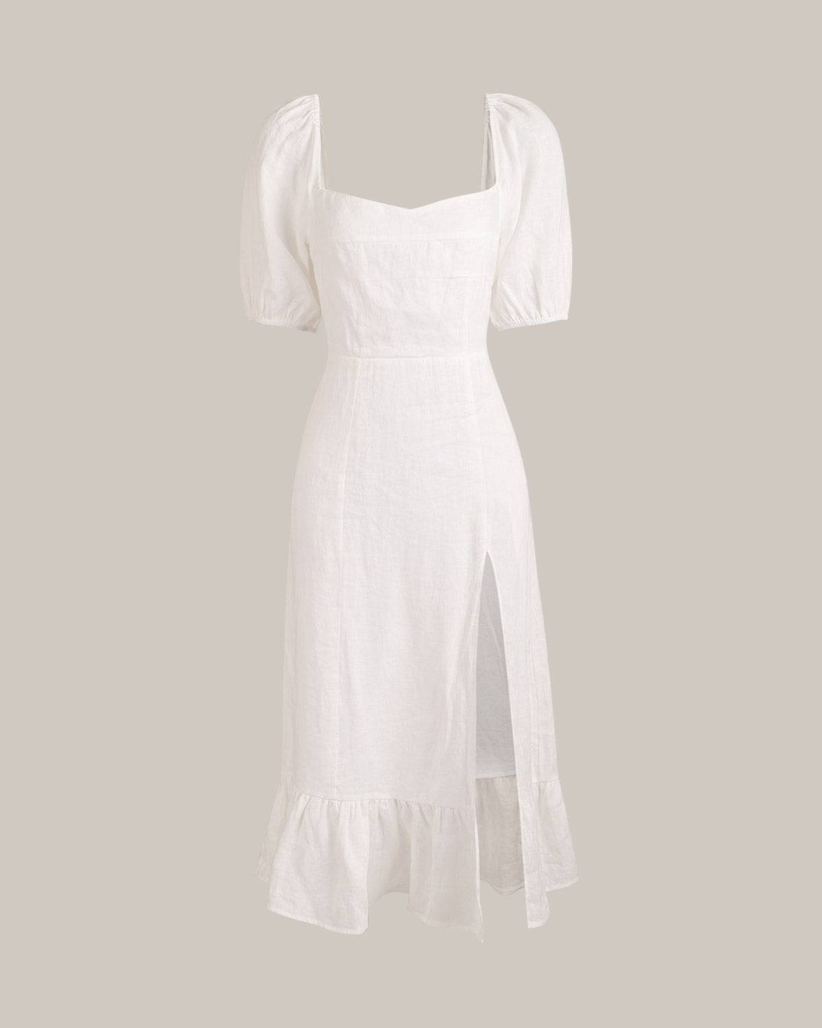 DIANA | Vestido con mangas abullonadas y bajo con abertura