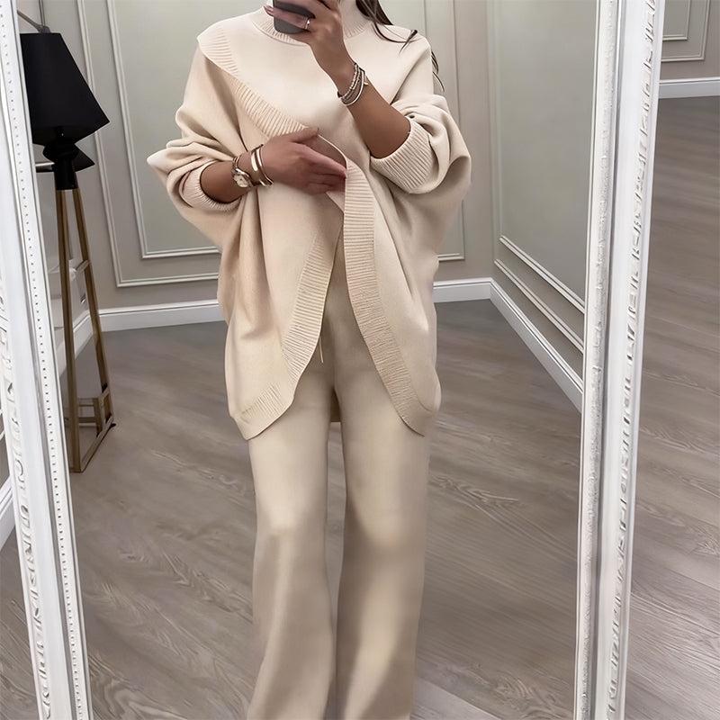 ADELINA | Conjunto de suéter asimétrico + pantalón holgado