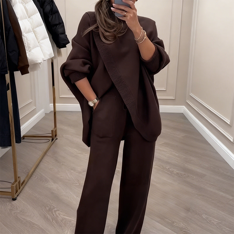 ADELINA | Conjunto de suéter asimétrico + pantalón holgado