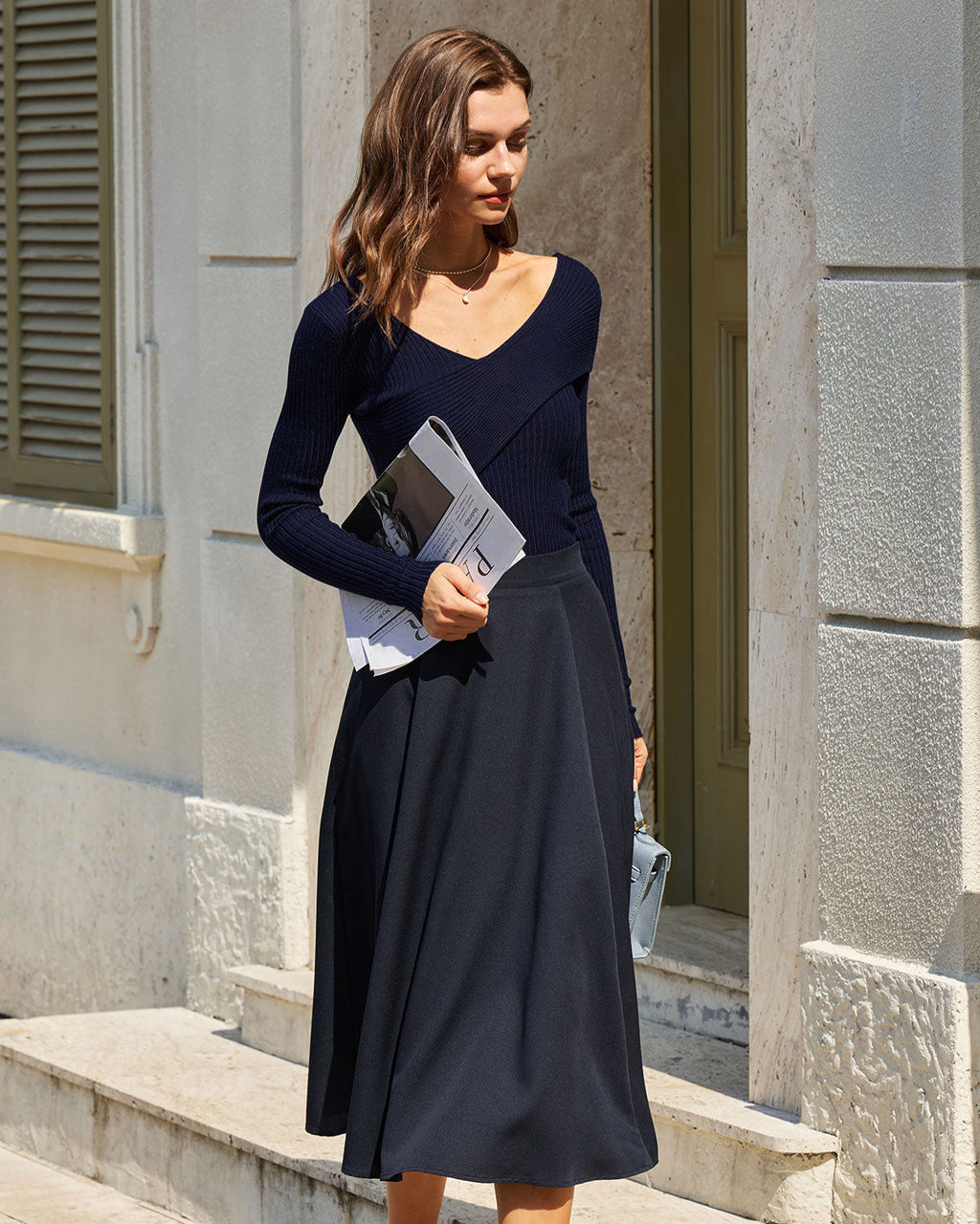 ELSA | Camiseta de punto acanalado con cuello en V