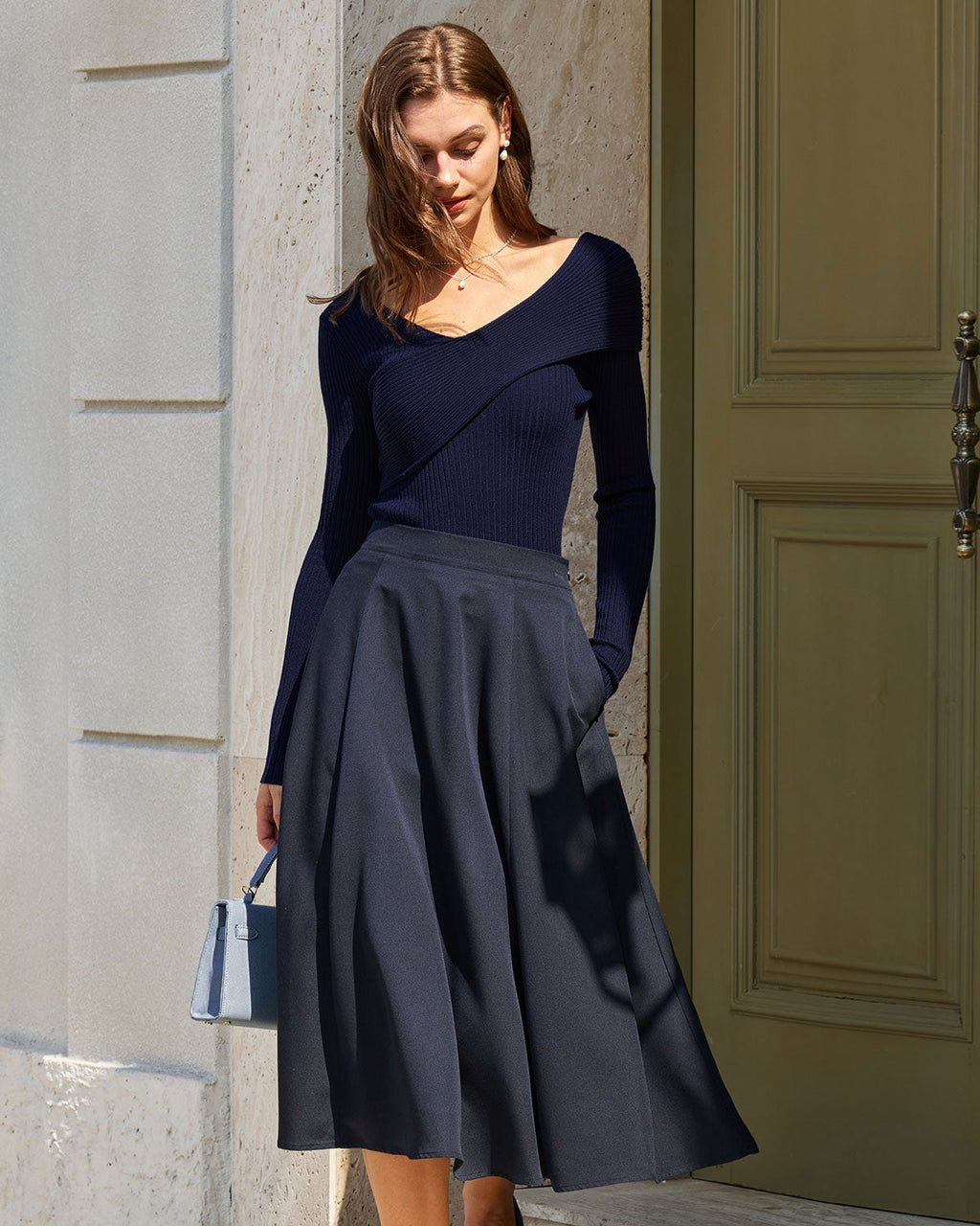 ELSA | Camiseta de punto acanalado con cuello en V