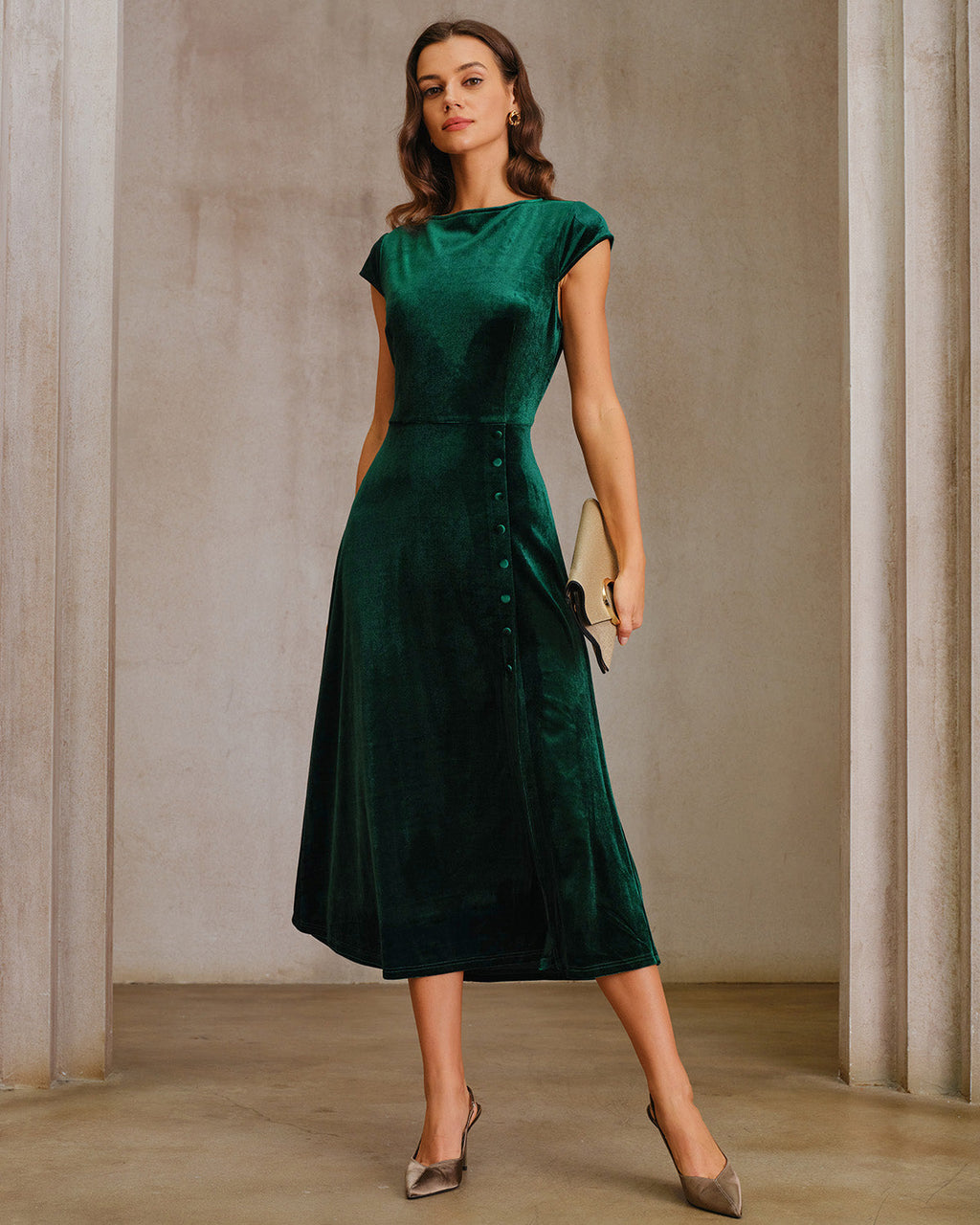 MIDI VERDE | Vestido de terciopelo con corte en A