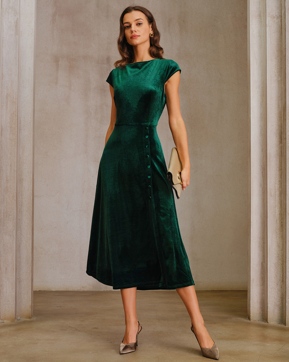 MIDI VERDE | Vestido de terciopelo con corte en A