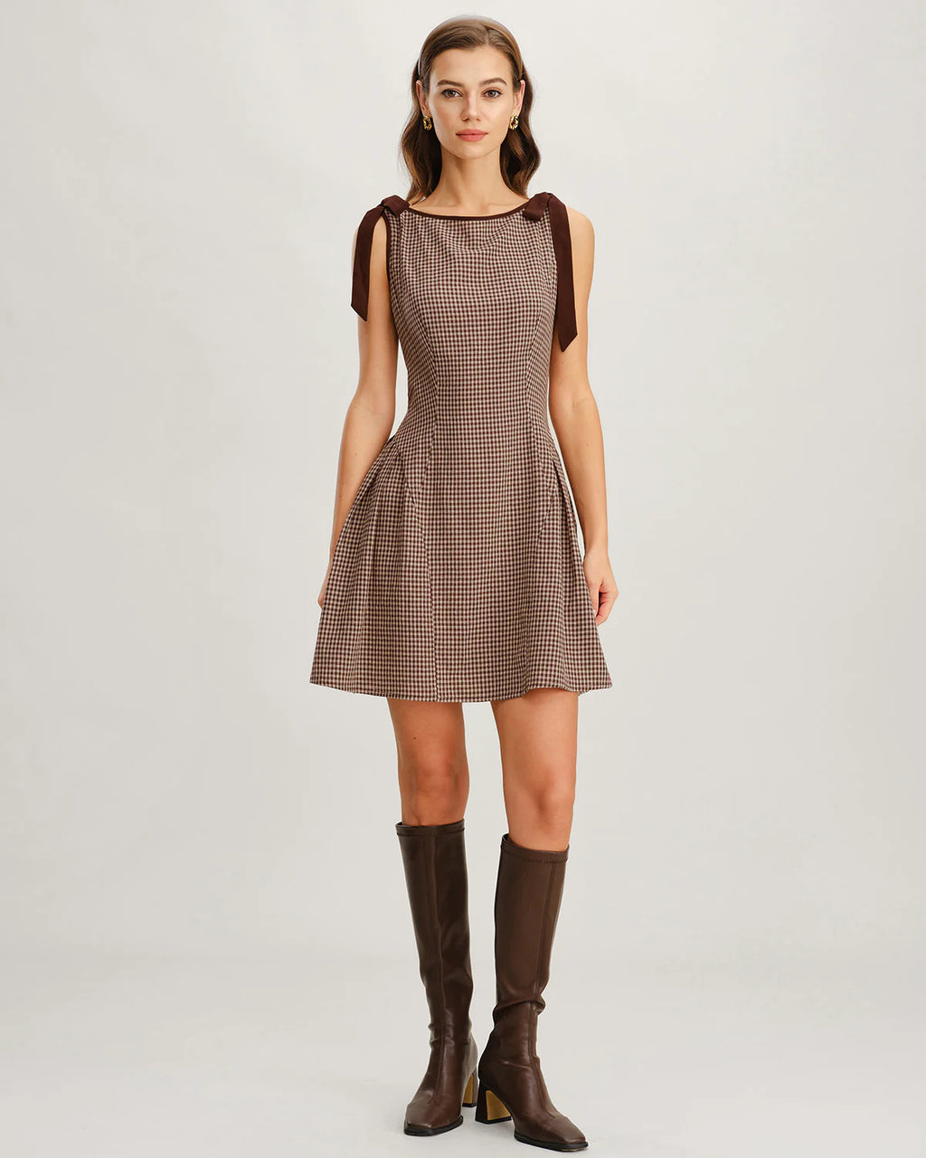 ADELINA | Vestido a cuadros con cuello barco y corte en A