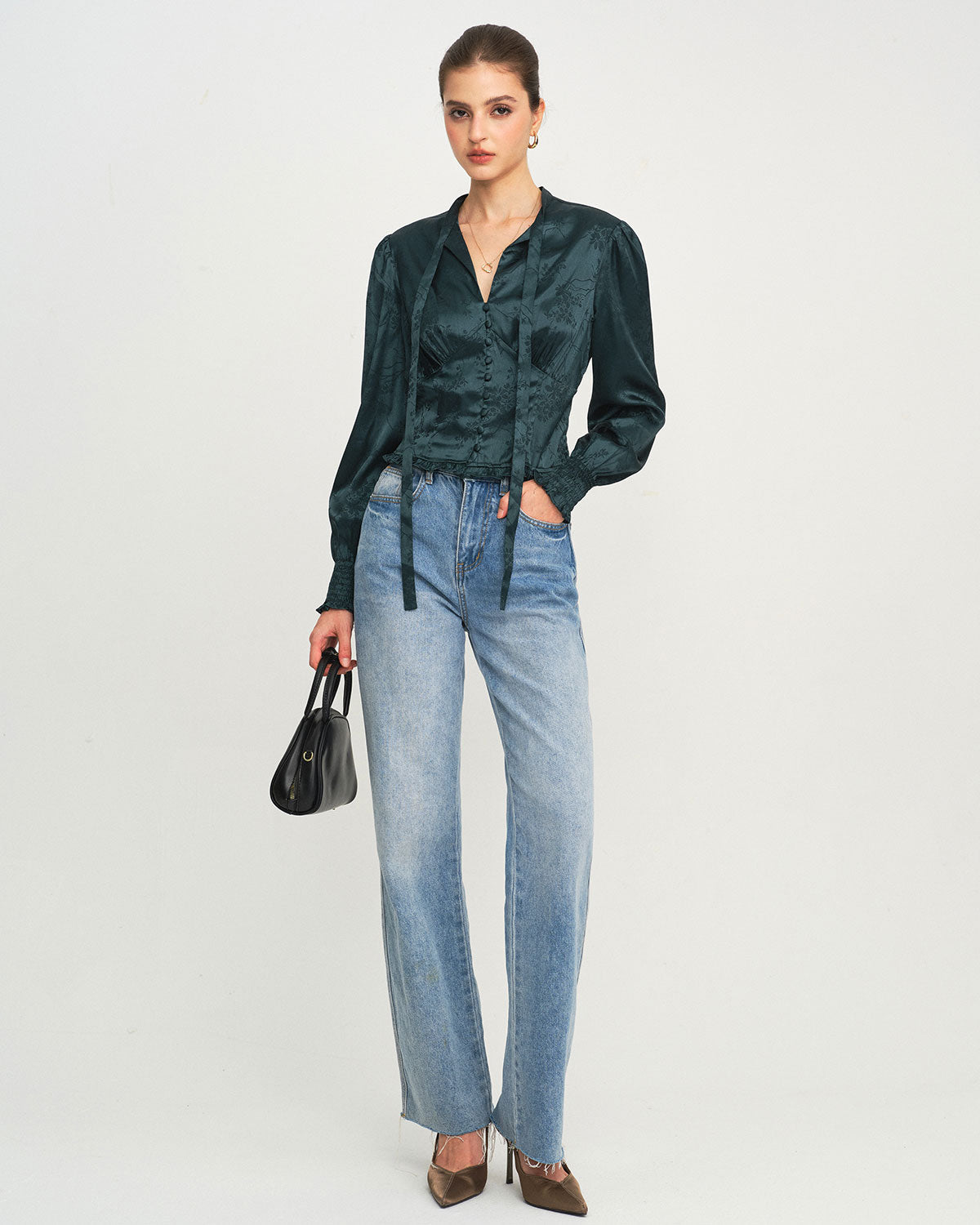 SHEILA | Jacquard Blusa con cuello de lazo